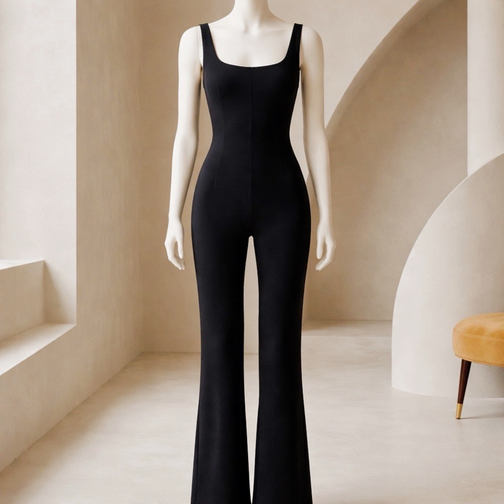 Fabletics Black Scoop Neck Flared Jumpsuit